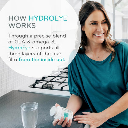 HydroEye Dry Eye Supplement, Clinically Tested, GLA & Omega3s - 120 Count Supports a healthy tear film and ocular surface, eye comfort from within, 30-day supply